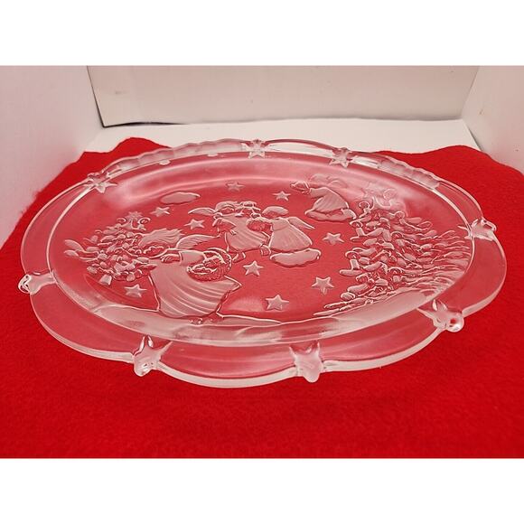 MIKASA Holiday Lights Sweet Dish 9" Crystal Glass ANGELS Serving Plate Christmas - Picture 7 of 7